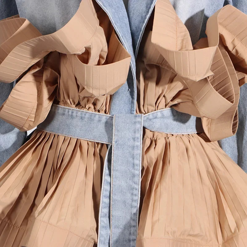 Women's Comfort Stone-Washed Denim Jacket with Bold Ruffles, Catwalk Collection