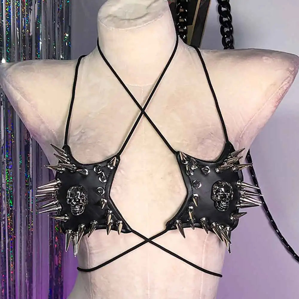 Gothic Crop Top with Spikes, Punk Rave Festival Bra, Multi Designs