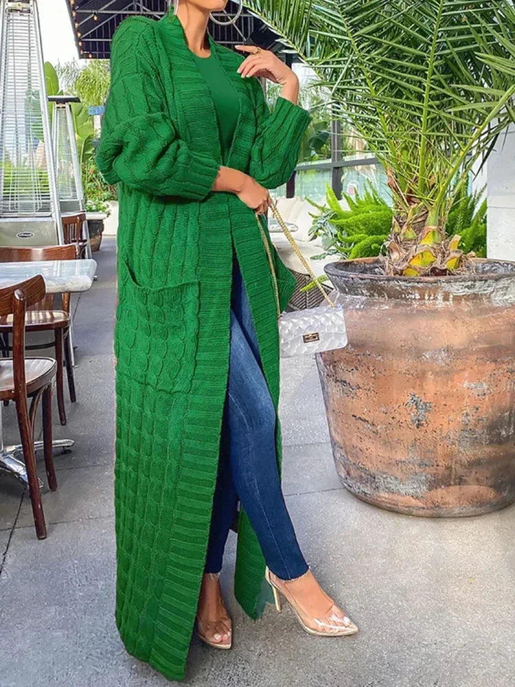 Vireous Very Long Cardigan, Women's Cable Knit Jacket, Multicolours