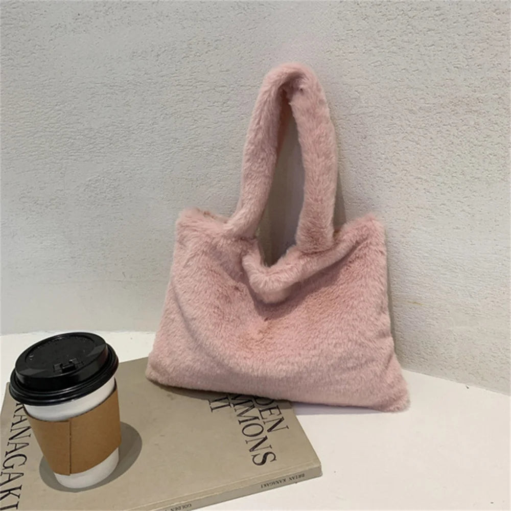 Cute Soft Plush Tote Bag, Faux Fur Shopper Bag