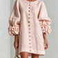 Vireous Women's Linen Mini Dress with Flower Buttons
