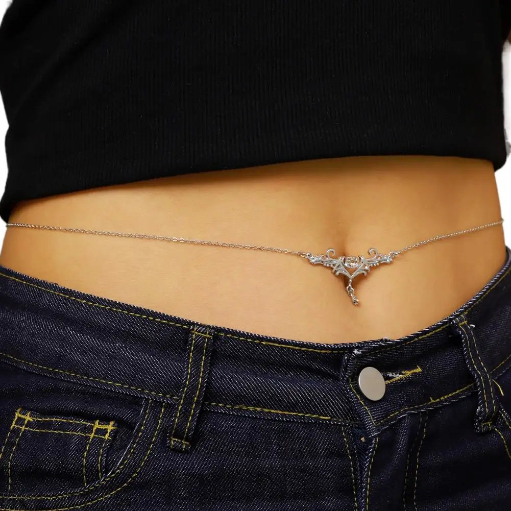 Gothic 'Heart Flame' Waist Chain, Punk Metal Belly Chain for Beach Bikini Party Club
