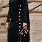 Vireous Women's Buttoned Split-Side High Neck Evening Black Dress