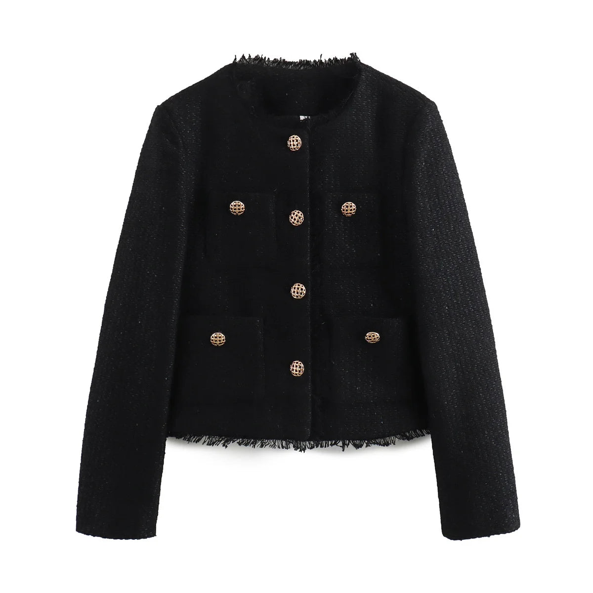 Vireous Round-Neck Simple Tweed Jacket, Multi Colours