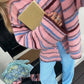 Women's Striped Knitted Coat, Soft Outerwear in Pink or Green