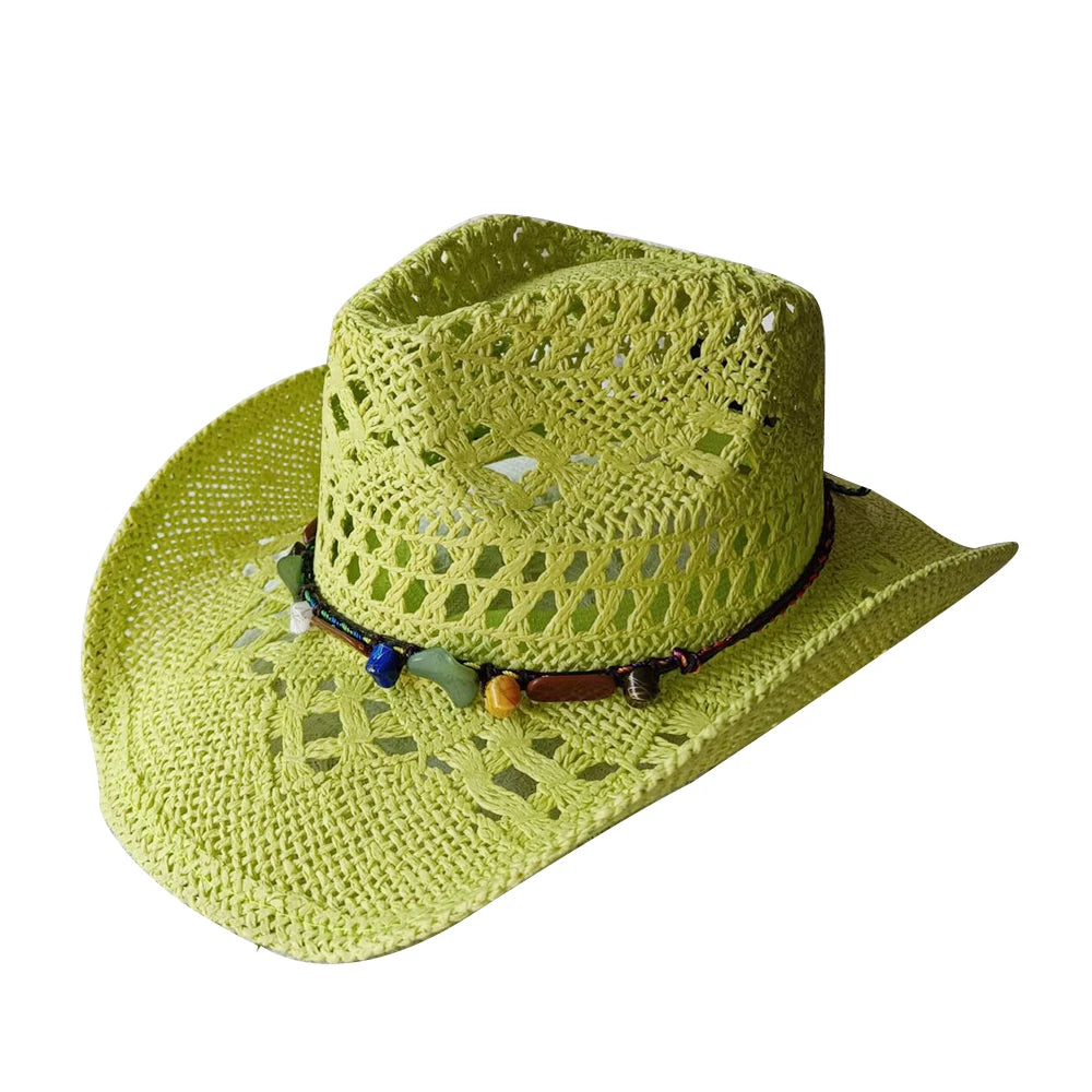 Women's Openwork Woven Cowboy Hat, Multicolours