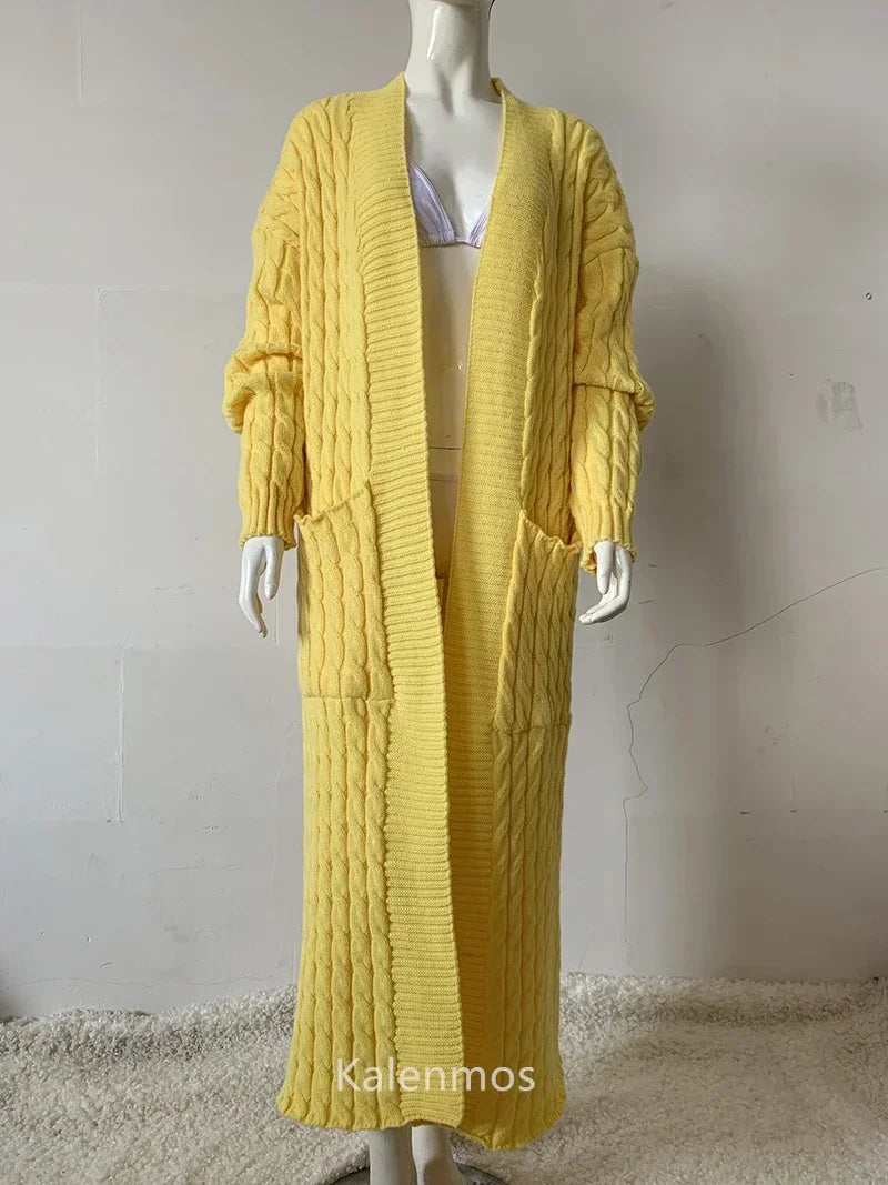 Vireous Very Long Cardigan, Women's Cable Knit Jacket, Multicolours