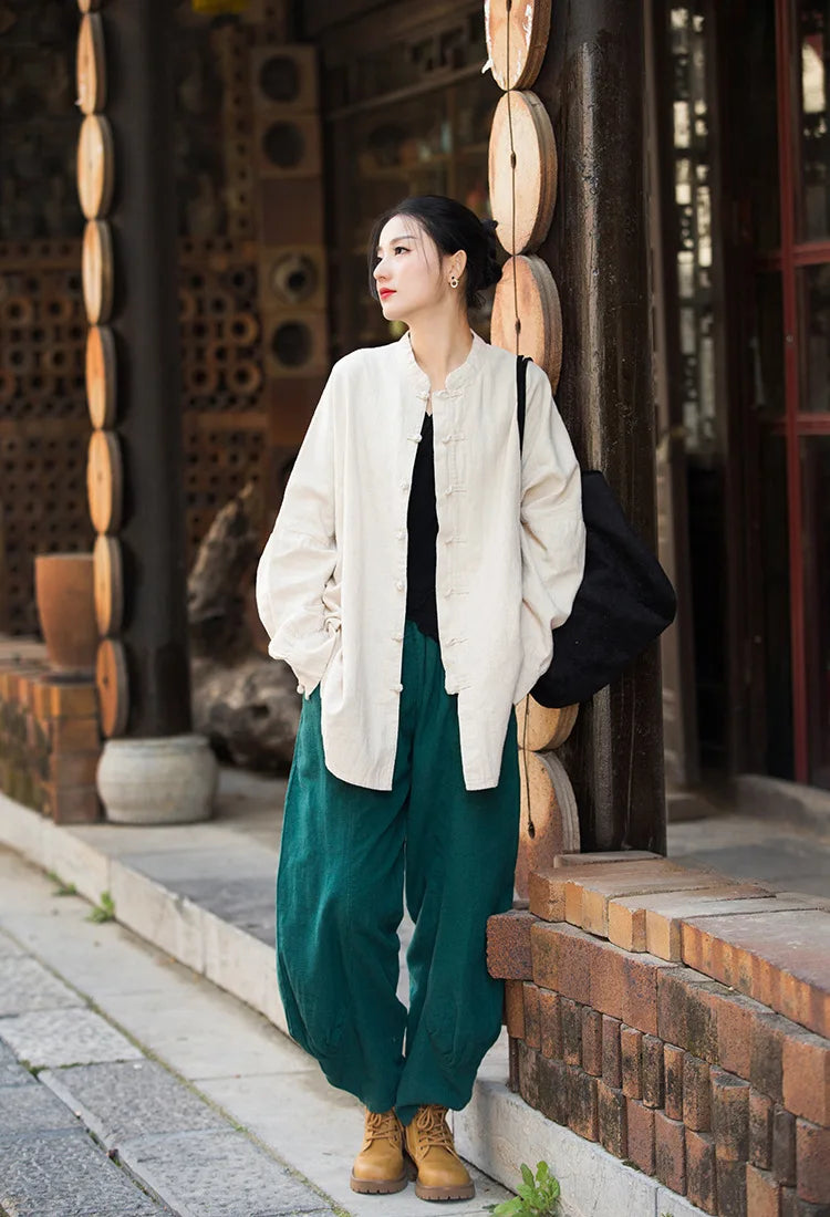 Fashion Cotton Linen Women's Stand Collar Jacket, Multi Colours