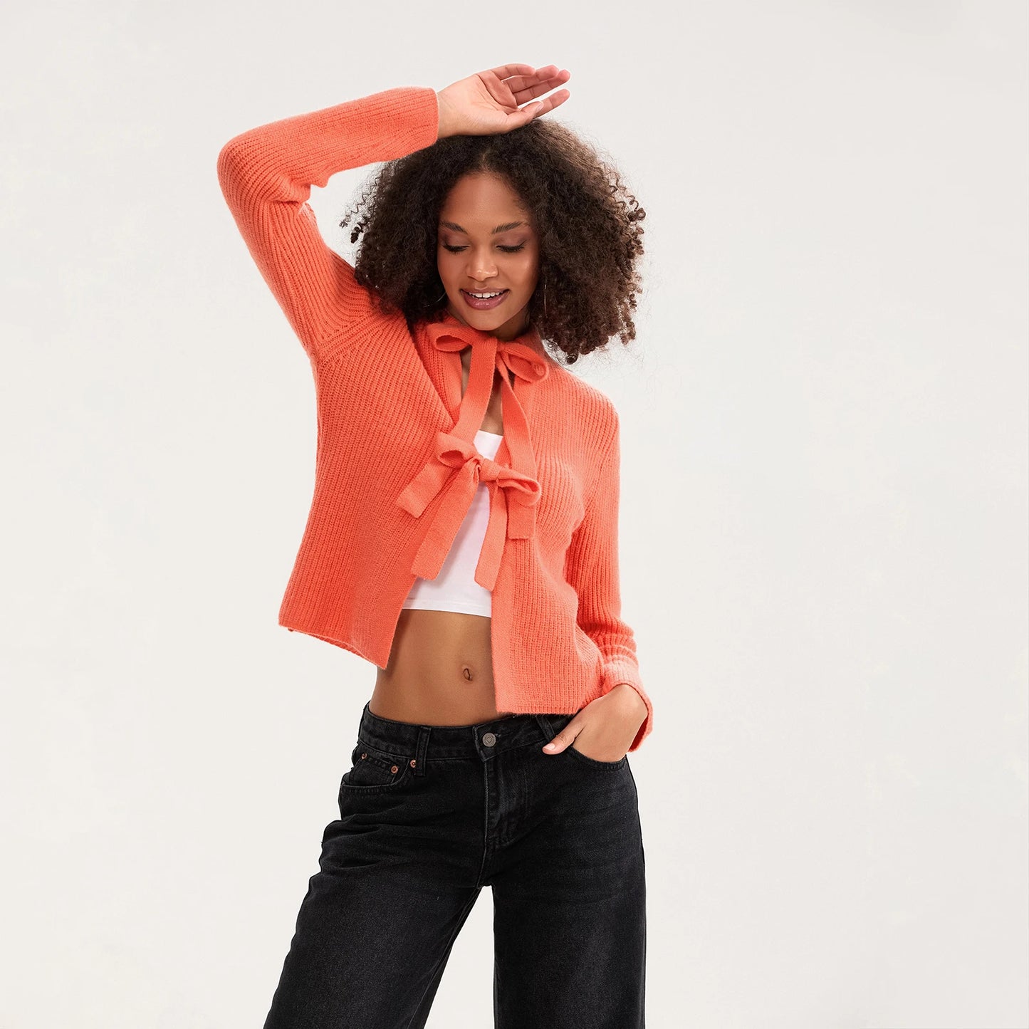 Bow Tied Front Knitted Women's Cardigan, Multi Colours