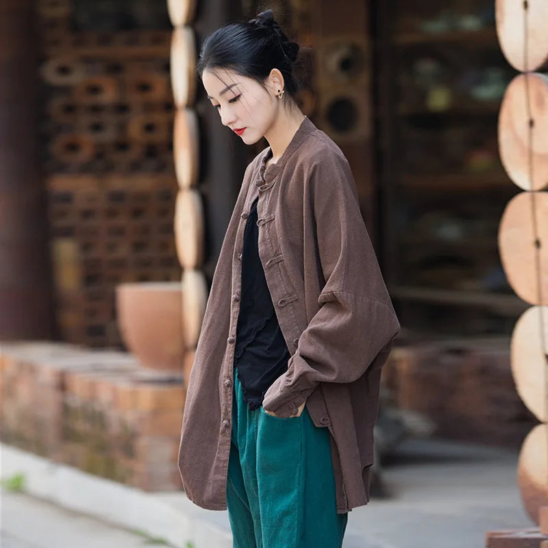 Fashion Cotton Linen Women's Stand Collar Jacket, Multi Colours