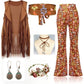 Complete Outfit, Hippie Disco 60s 70s Cosplay Costume in Floral Pink or Brown