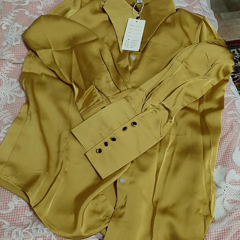 Vireous Elegant Exaggerated Sharp-Collar Avant Garde Blouse, Businesswear