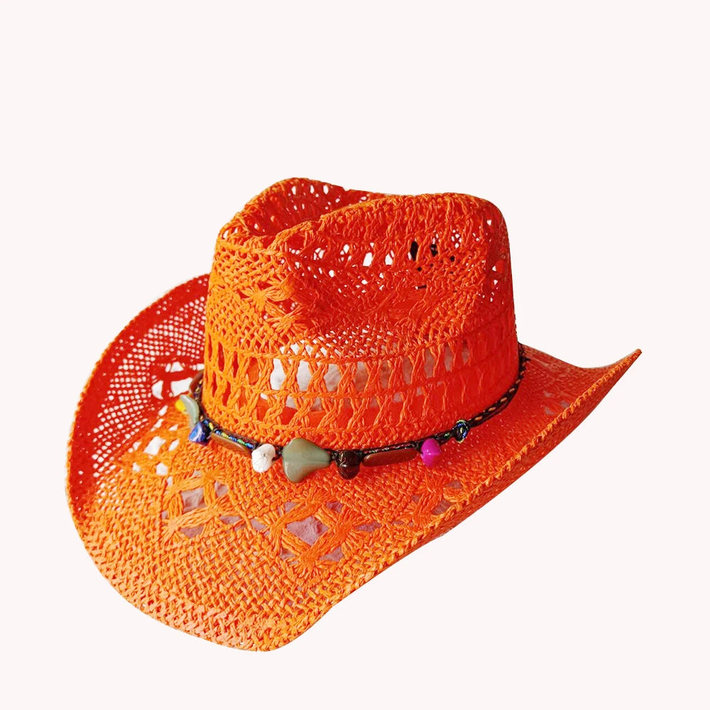 Women's Openwork Woven Cowboy Hat, Multicolours