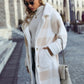 Vireous Single-Breasted Plush Beige & White Women's Long Coat