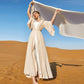 Vireous Beige Double-Layer Chiffon Outerwear Dress and White Liner