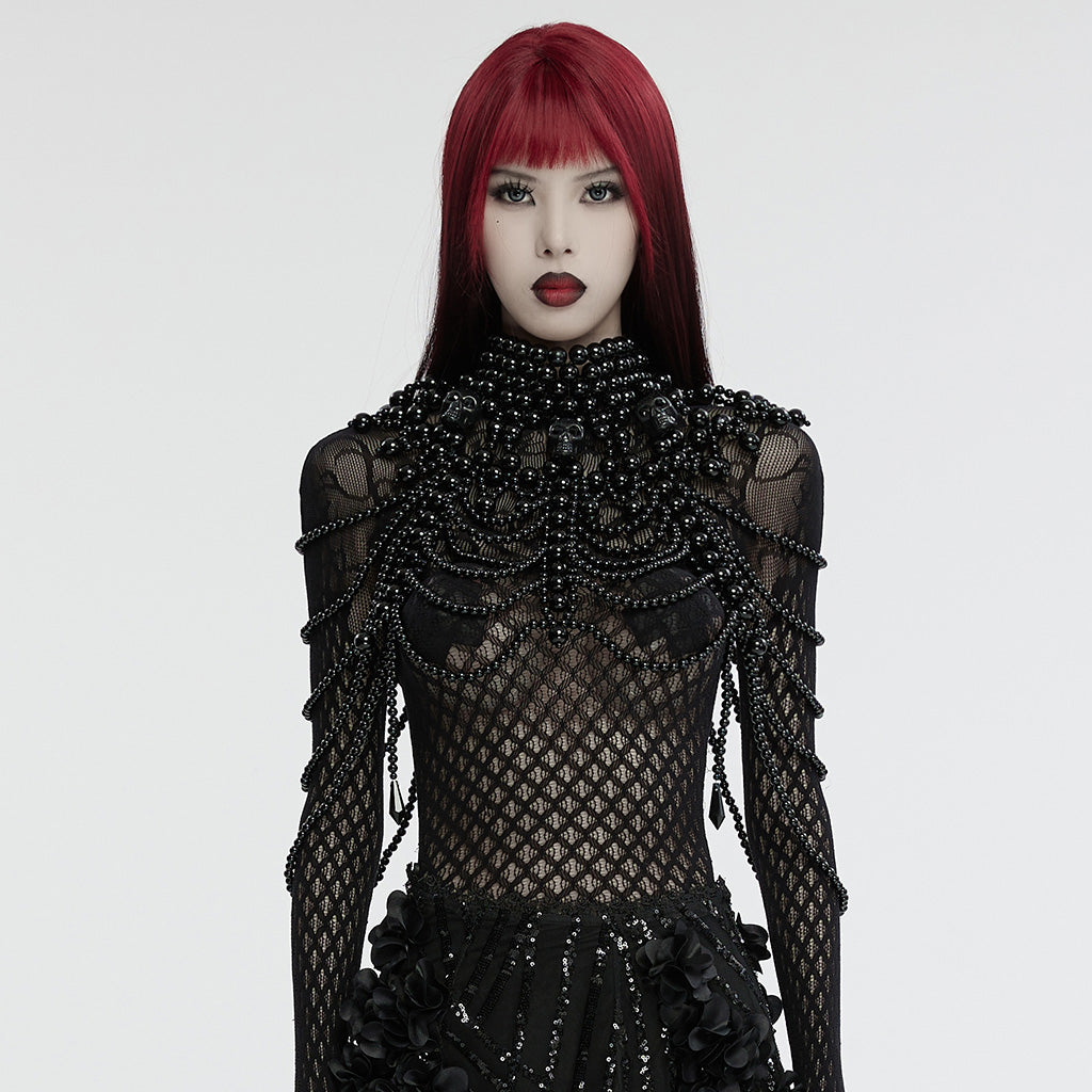 Punk Rave Aphrodite Black Beaded Necklace, Gothic-Style Fashion Accessory