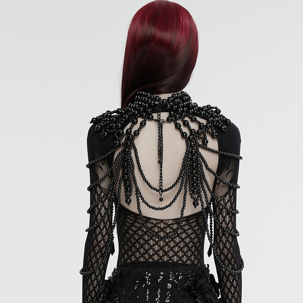 Punk Rave Aphrodite Black Beaded Necklace, Gothic-Style Fashion Accessory