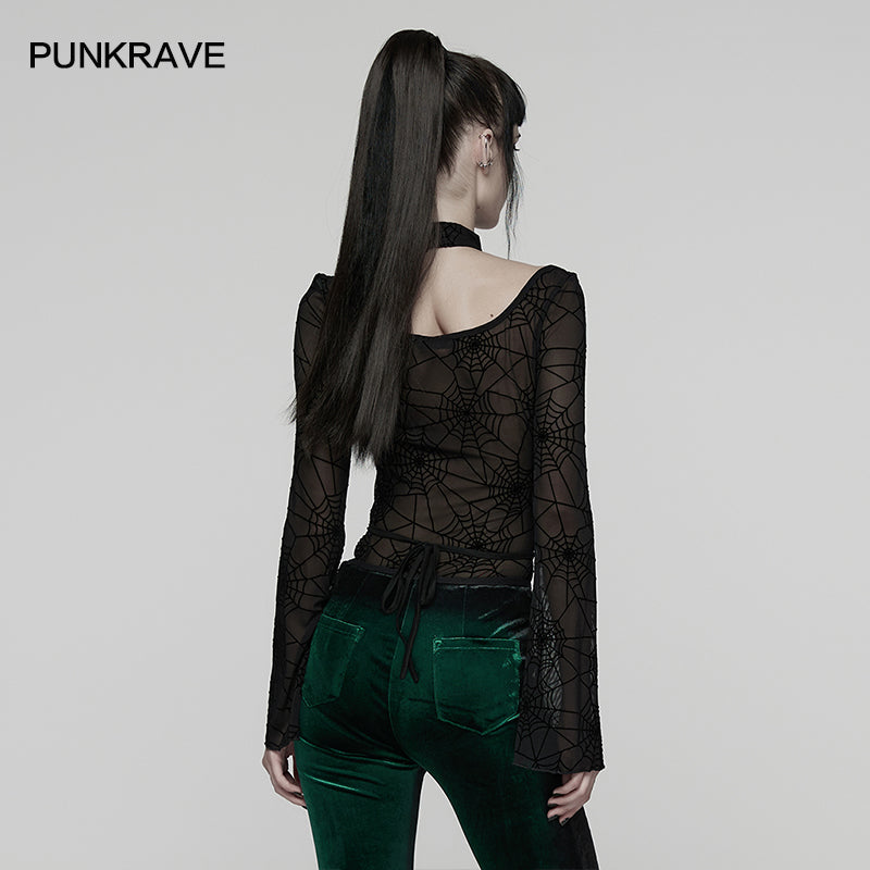 Punk Rave Lilith Gothic Spider Web Sheer Mesh T-Shirt