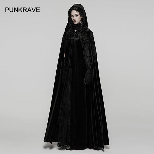 Punk Rave Goth Velvet Women's Long Cloak in Black