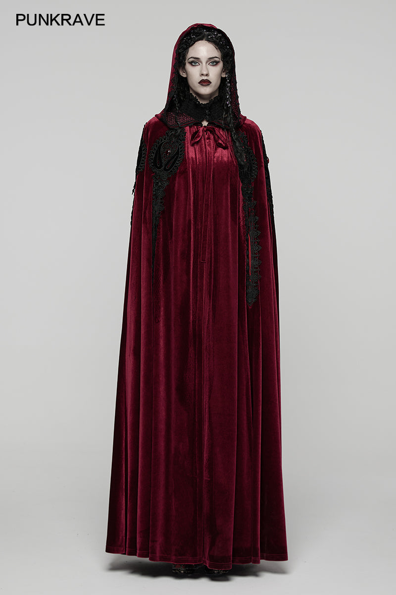 Punk Rave Seraphiel Gothic Velvet Cloak in Blood Red