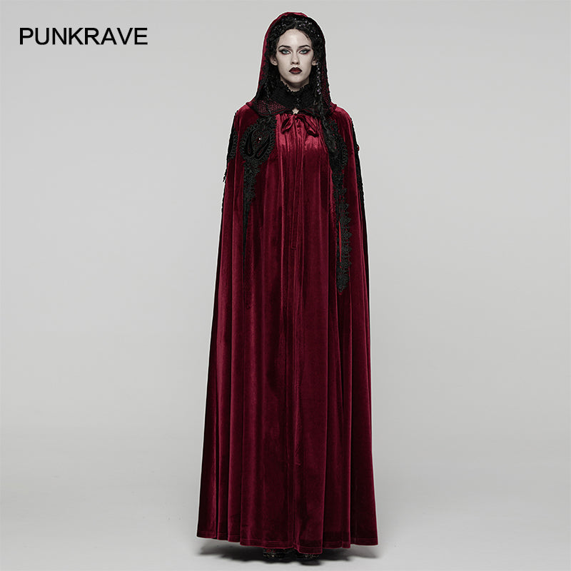 Punk Rave Seraphiel Gothic Velvet Cloak in Blood Red