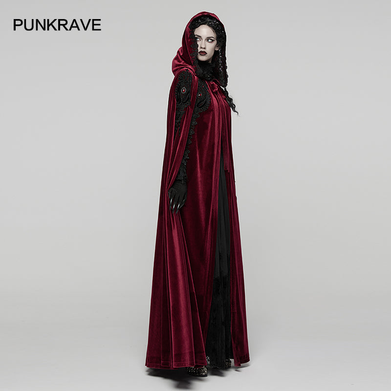 Punk Rave Seraphiel Gothic Velvet Cloak in Blood Red
