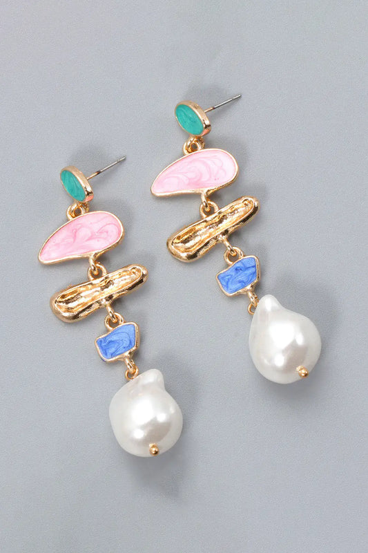 Abnormal Shape Zinc Alloy Pearl Dangle Earrings