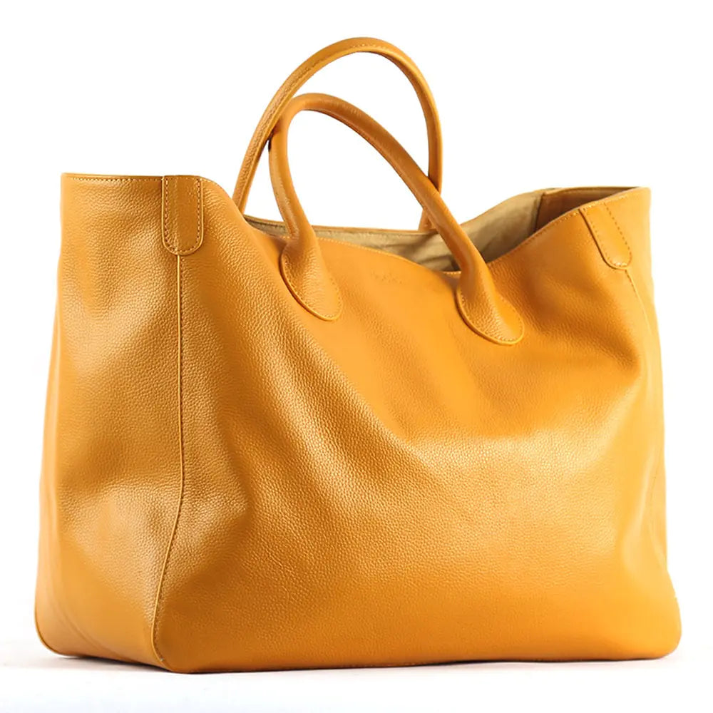 Vireous Genuine Cowhide Leather Oversize Tote Bag