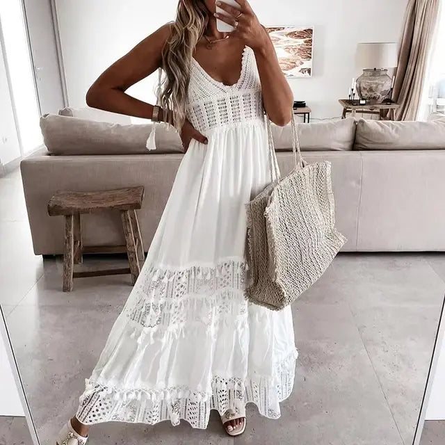 Off-Shoulder White Lace Dress, Spring and Summer Collection