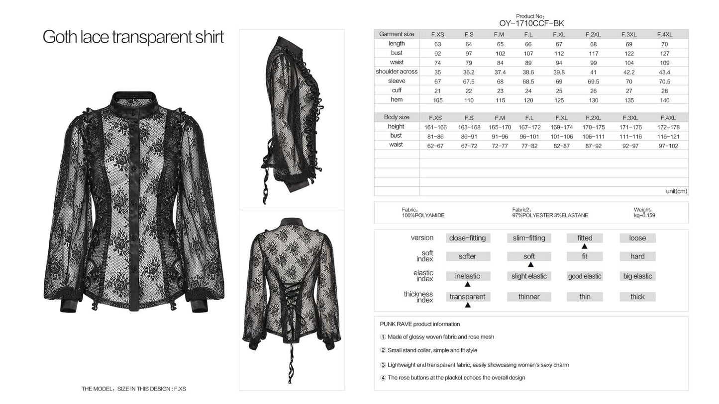 Punk Rave Padme Lace Women's Transparent Shirt