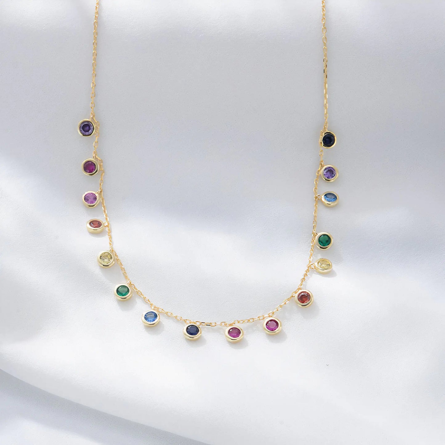 Multi Colour Zirconia Droplets Necklace, 925 Sterling SIlver