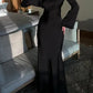 Vireous Elegant Satin Evening Party Dress, Bell Sleeves