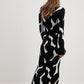 Vireous Black & White Organic Print Long Sleeve Women's Long Dress