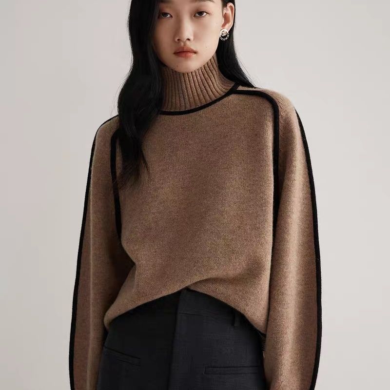 Half-Turtleneck Colour Contrast Women's Fashion Sweater