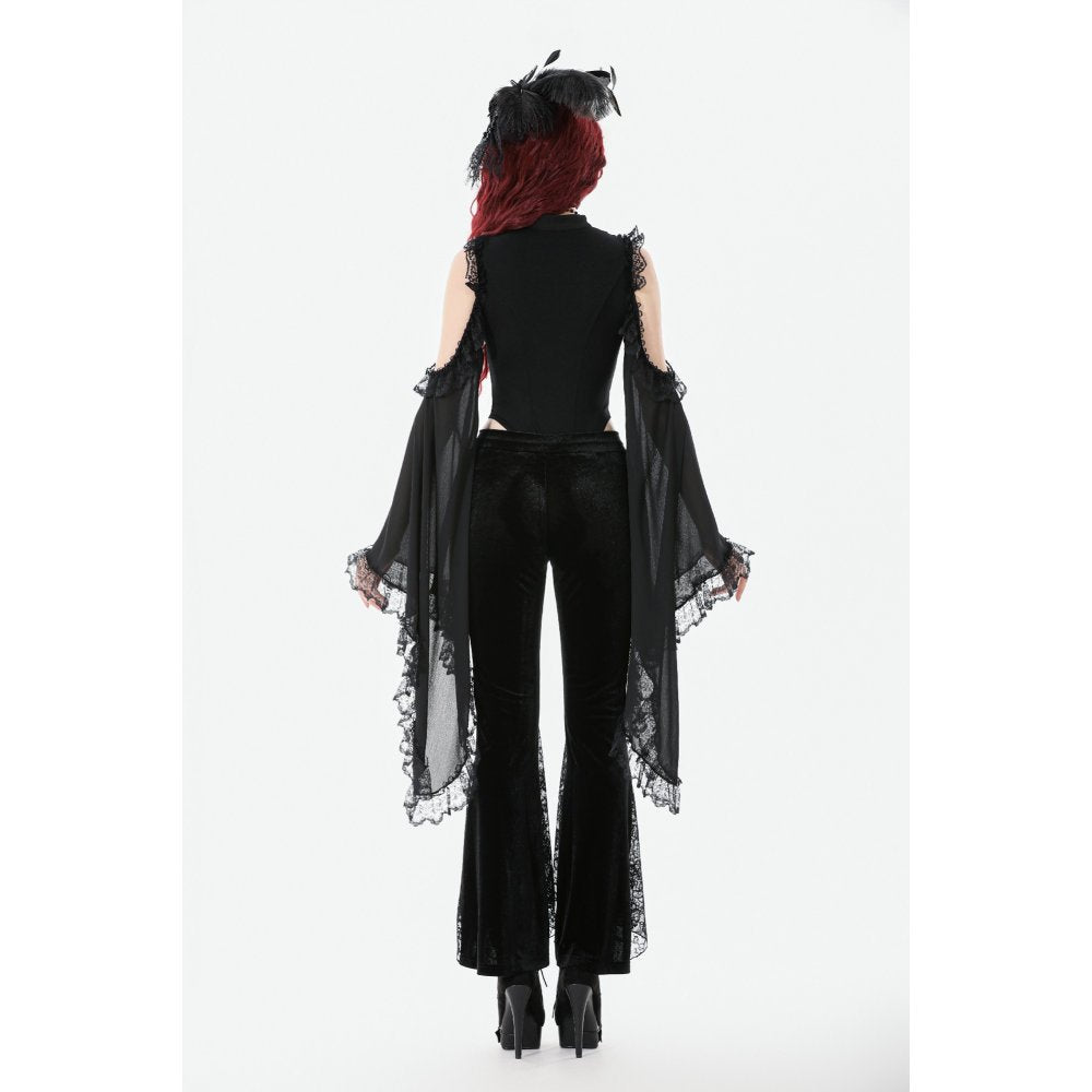 Dark in Love Erzebeth Velvet Lace Flare Trousers in Black