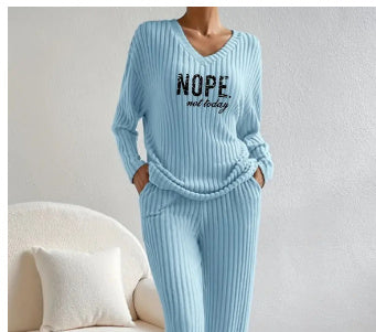 'Nope Not Today' Casual Sunken Stripe Knitted Women's Lounge Set