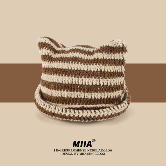 MIIA Cute Devil Knitted Striped Hat