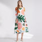 Vireous Nature Leaf Print Comfortable Pleated Fashion Dress