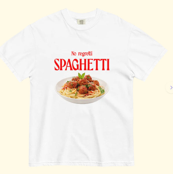 'No Regretti Spaghetti' Printed T-Shirt