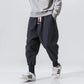 Cotton Linen Harem-Style Pants Men's Solid Colour Elastic Waist Streetwear Joggers