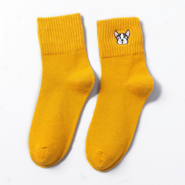 French Bulldog Women's Embroidered Socks