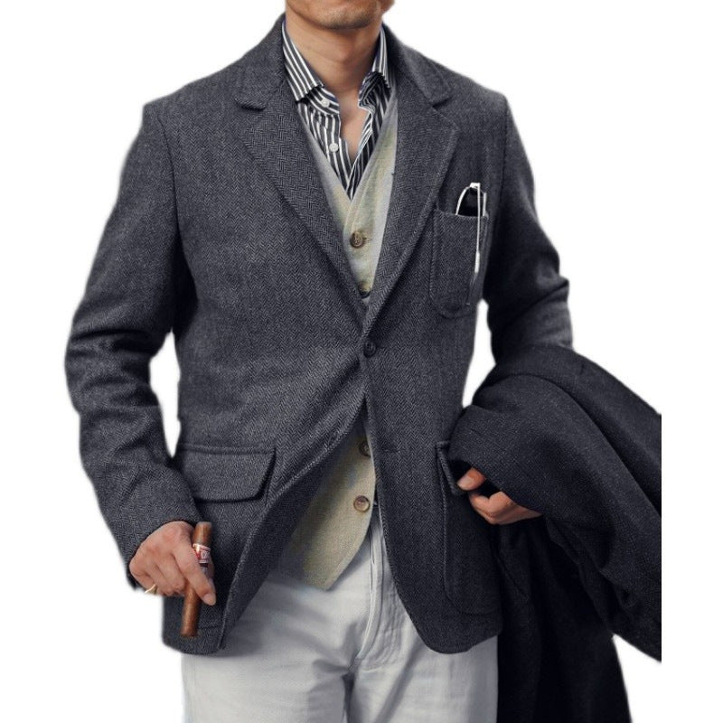 British-Style Retro Men's Tweed Wool Blazer