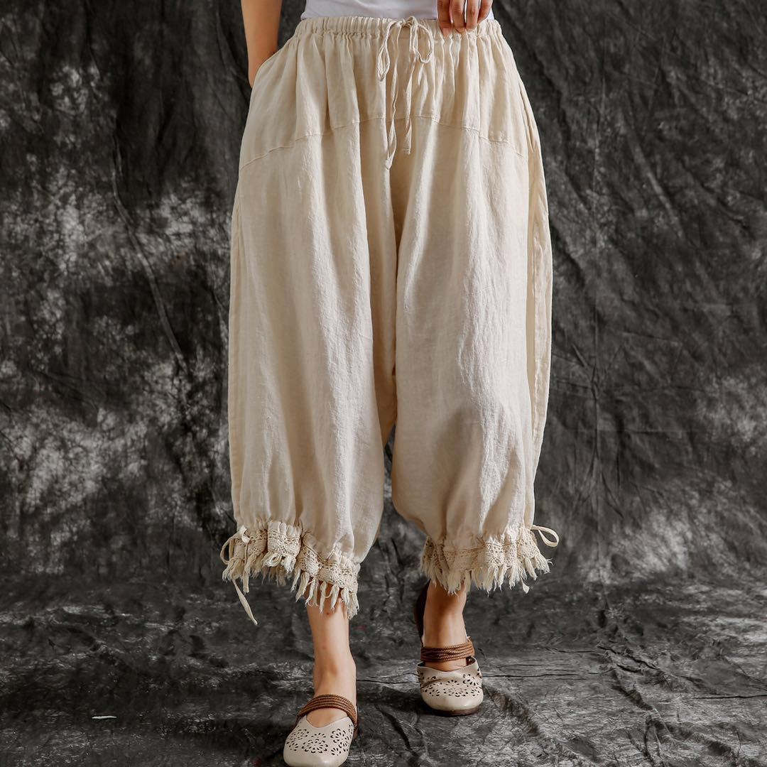 Women's Cotton and Linen Casual Pants, Lantern Trousers