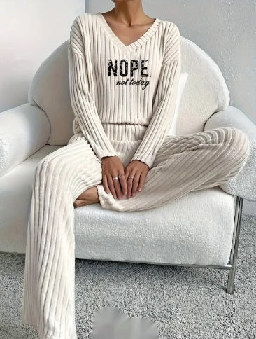 'Nope Not Today' Casual Sunken Stripe Knitted Women's Lounge Set