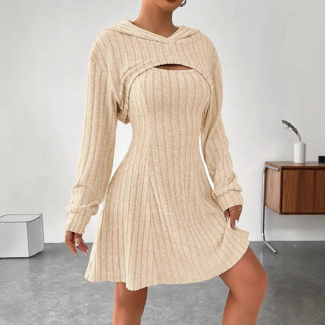 Vireous Two-Piece Dress, New Season Hooded Shawl Dress