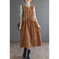 Corduroy Midi Dress, Artistic Plus-Size Sleeveless Vest Dress