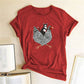 Cat Riding Chicken Print, Funny Women's T-Shirt