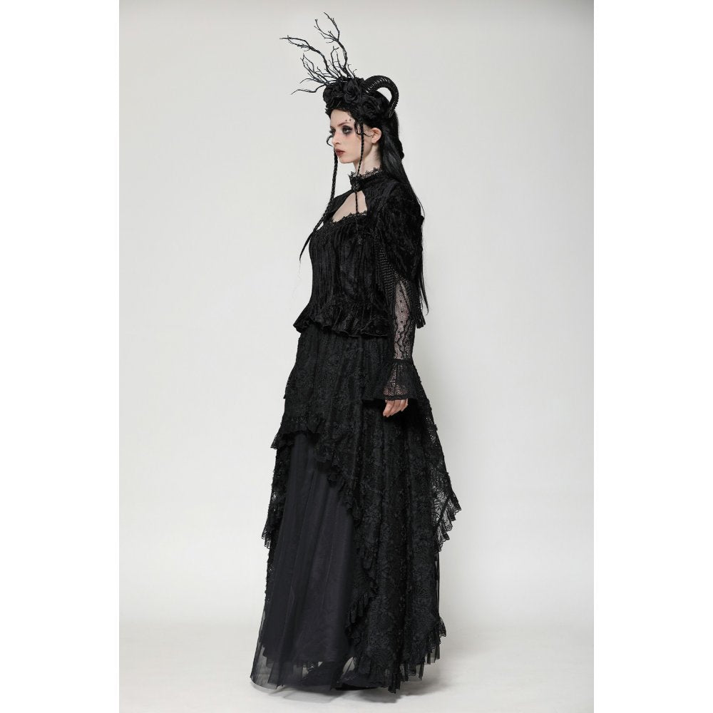 Dark in Love Fleur Gothic Rose-Embossed Velvet Long-Sleeve Top