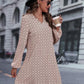 Vireous Long Sleeve Geometric Print Polo Collar Dress