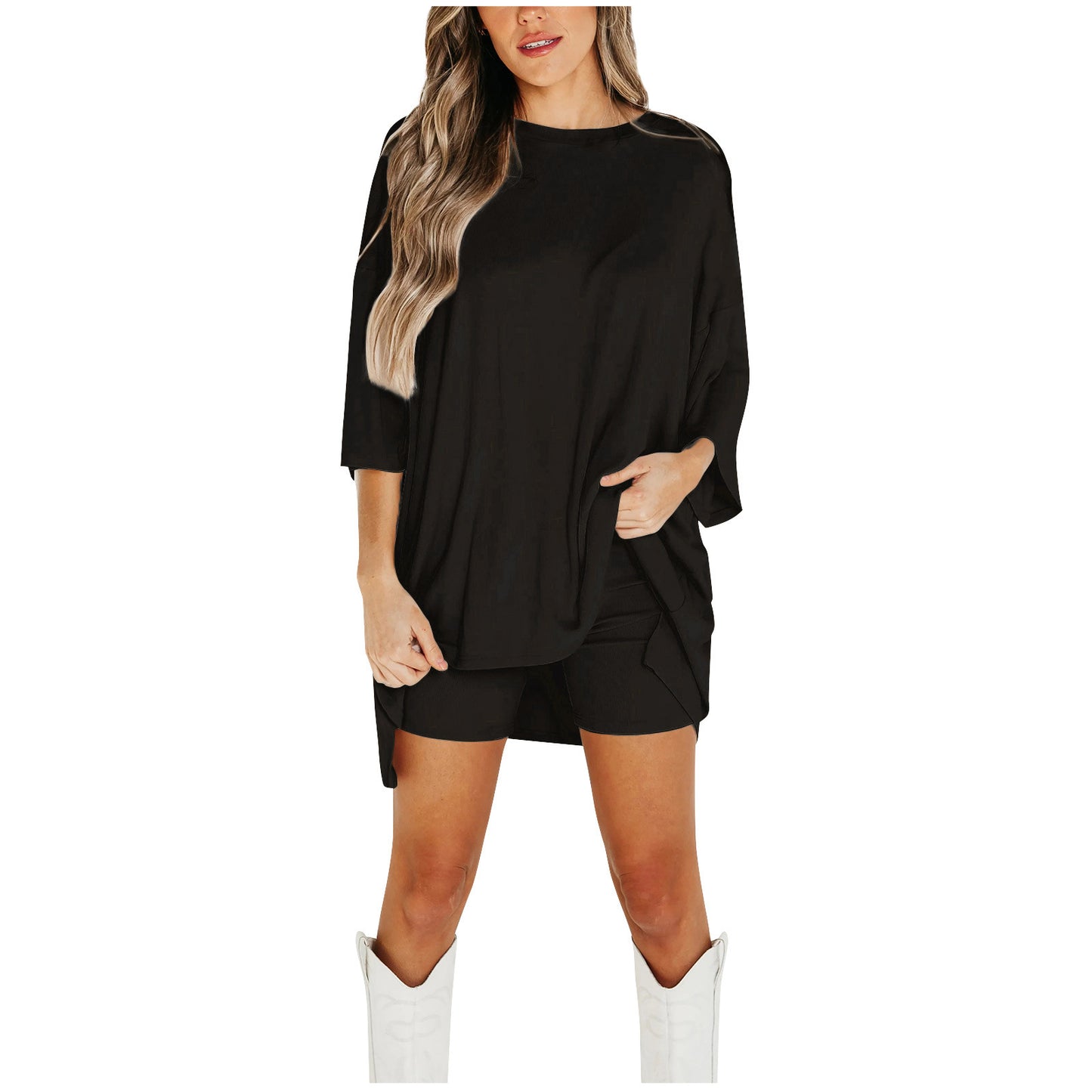 Vireous Women's Baggy Casual Top and Shorts Set